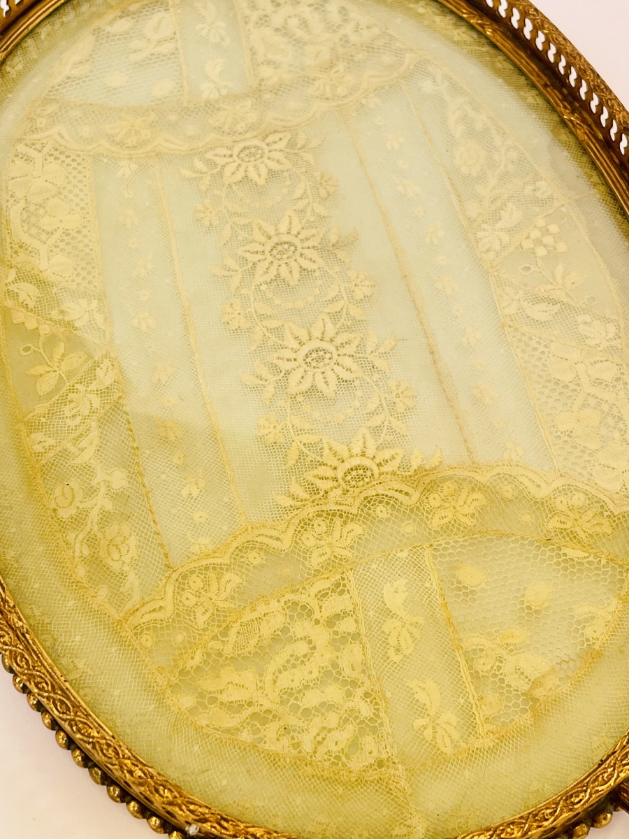 Brass Tray With Embroidery Under Glass -photo-4